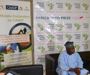 L'ancien président du Nigeria, Olusegun Obasanjo, s’adresse ici aux medias sur le «Prix Africa Food"